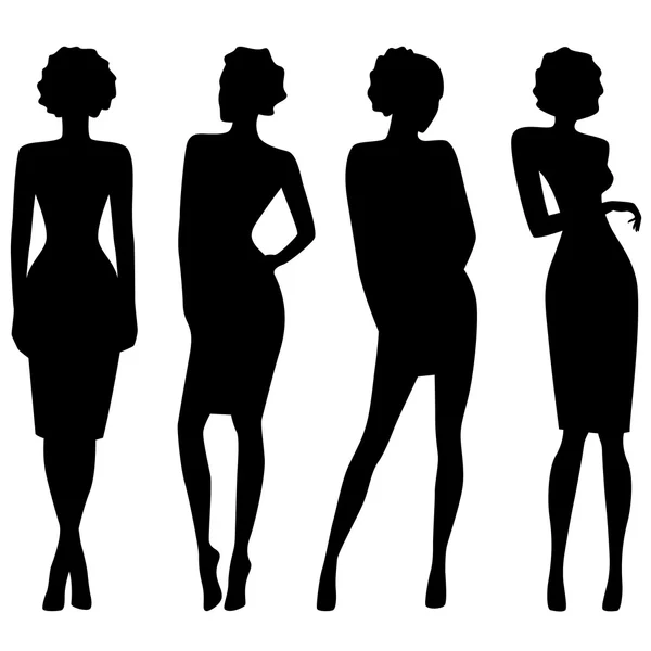 Four slim attractive women silhouettes — Stock Vector