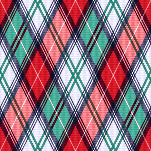 Rhombic tartan seamless texture in red and turquoise hues — Stock Vector