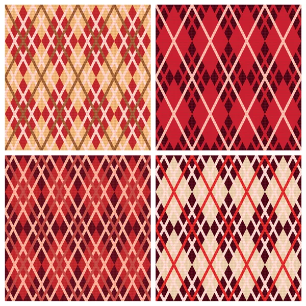 Четыре ромбических бесшовных узора в красных оттенках — стоковый вектор