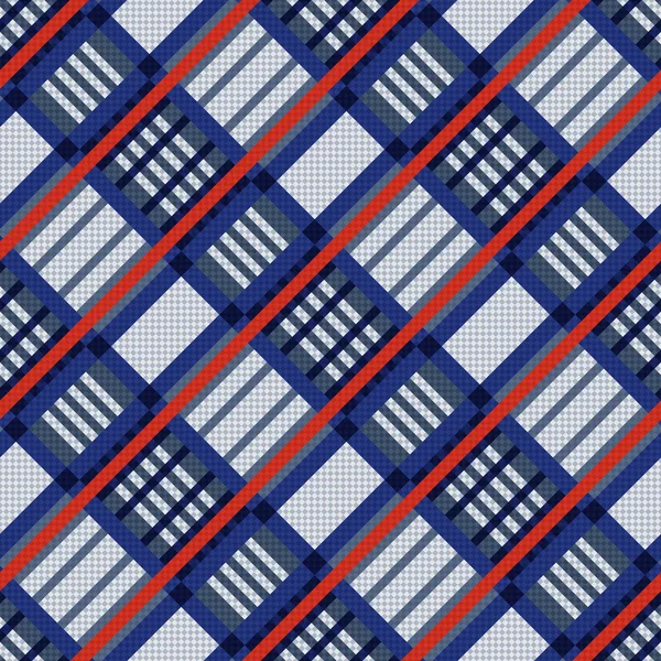 Textura diagonal sem costura Tartan em azul, vermelho e cinza —  Vetores de Stock