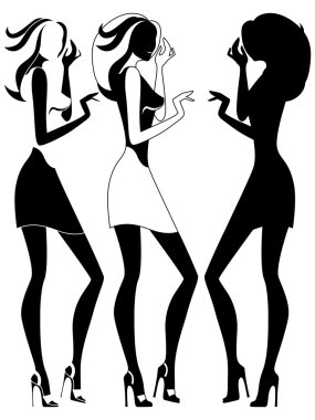 Abstract three girls outline clipart