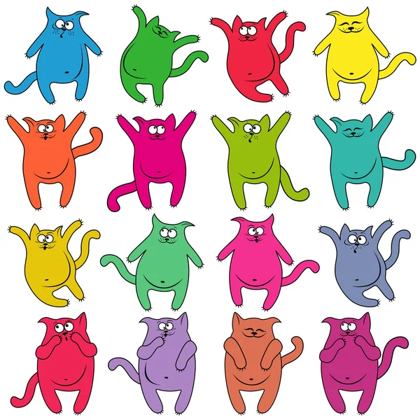 Δεκαέξι παχύ αστείες γάτες — Διανυσματικό Αρχείο