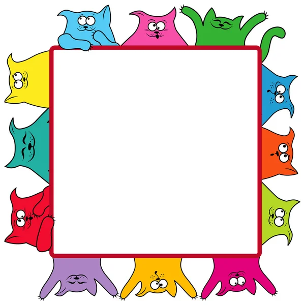 Many amusing cats around a square billboard — Stock Vector