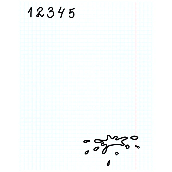Feuille à carreaux avec chiffres et taches — Image vectorielle