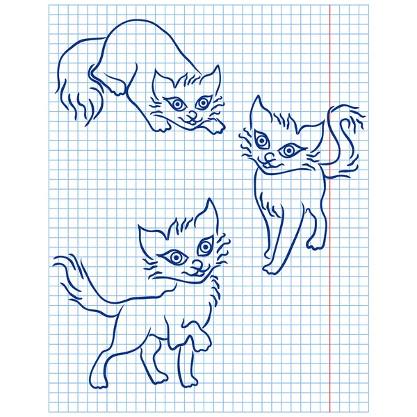 Cute three cats on a checkered sheet — Stock Vector