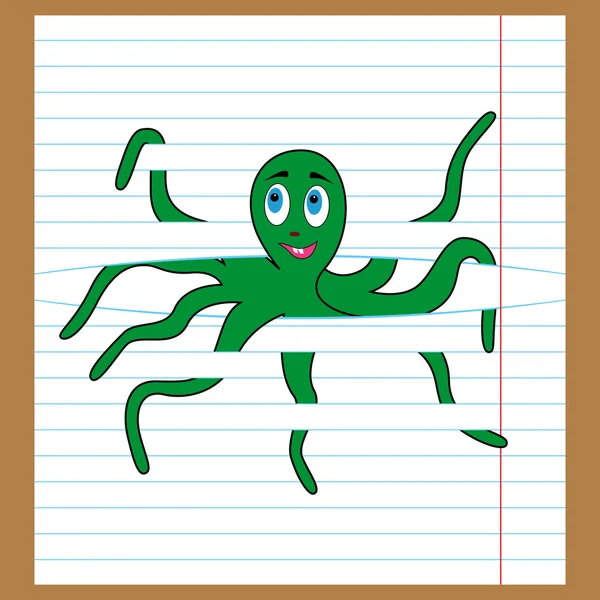 Green octopus caught on the lines of sheet — Stock Vector