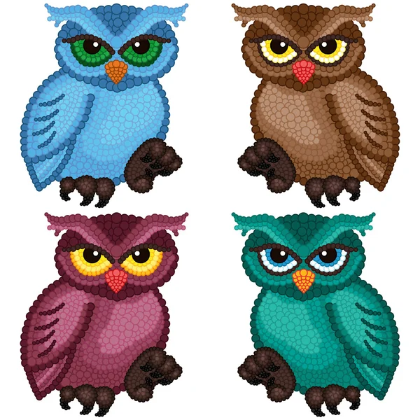 Set of four ornamental owls — Stock Vector