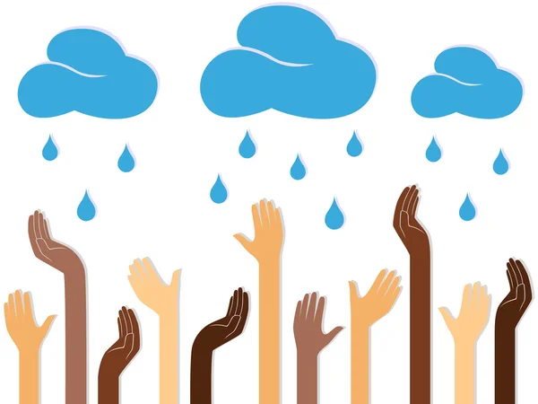 Πολύχρωμη ανθρώπινα χέρια και βρέχει σύννεφα — Διανυσματικό Αρχείο