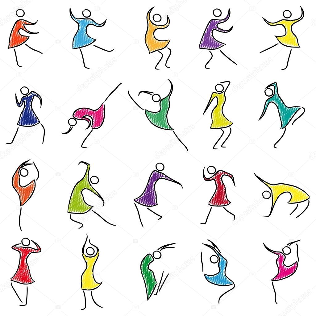 Set of twenty abstract female dancers