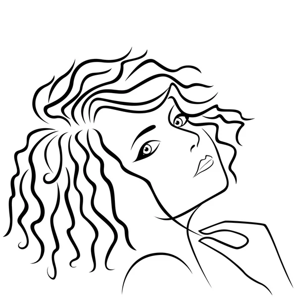 Muchacha abstracta sosteniendo hebra de cabello — Vector de stock