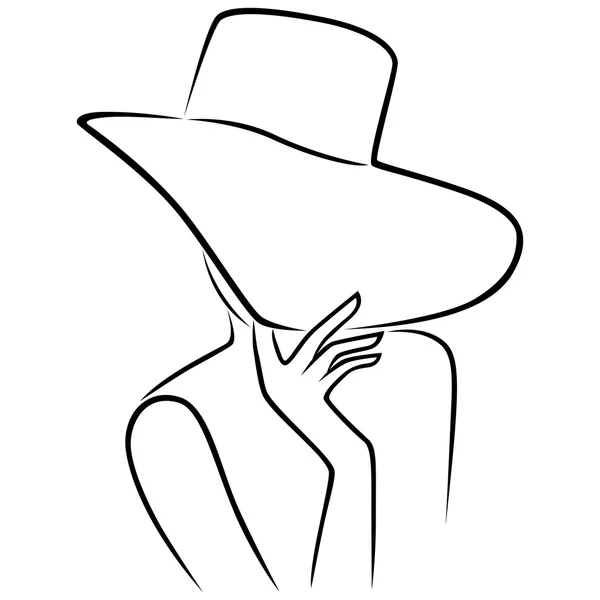 Lady in hat with wide brim that hides the face — Stock Vector