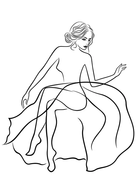 Lady σε φόρεμα καθμένος σε έναν καναπέ — Διανυσματικό Αρχείο