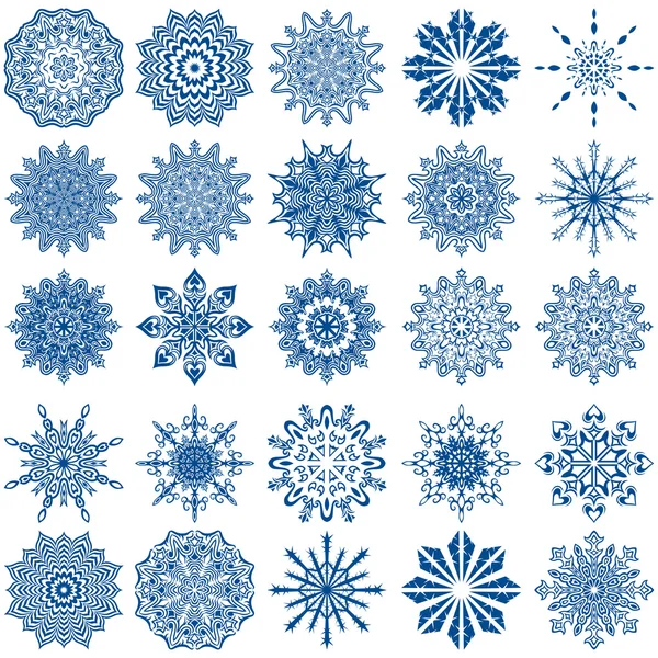 Set of twenty five blue snowflakes — Stock Vector