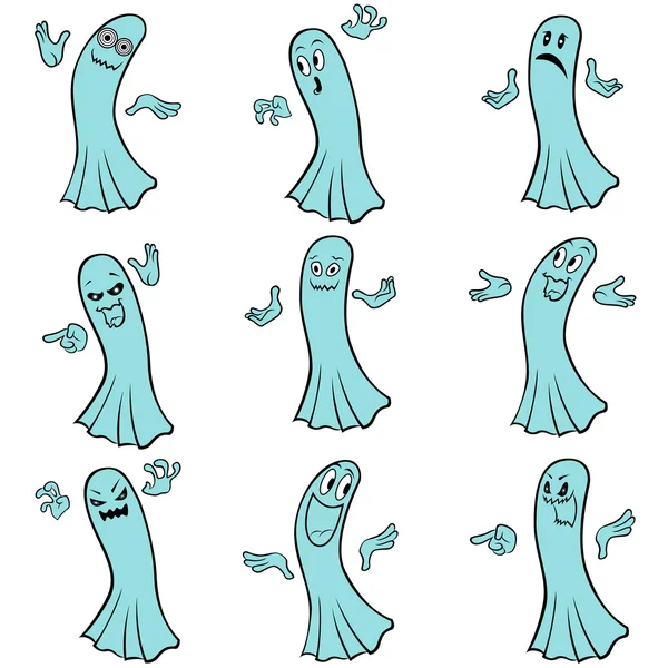 Set of nine blue ghosts — Stock Vector