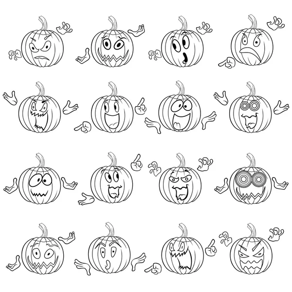 Ensemble Halloween de contours gesticulés de citrouille — Image vectorielle