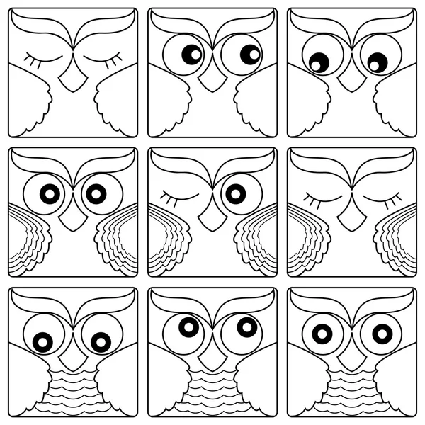 Dziewięć twarze sowa w kwadratowe kształty — Wektor stockowy