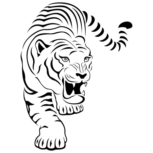 Tigre agresivo en la caza — Vector de stock