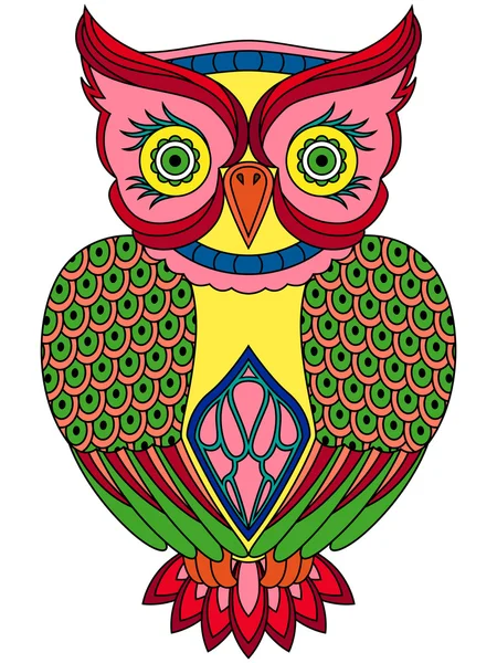 Colourful big serious owl — Stock Vector