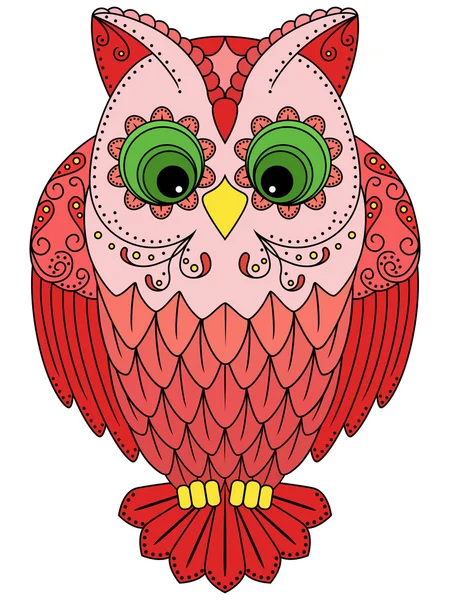Colourful big red owl — Stock Vector