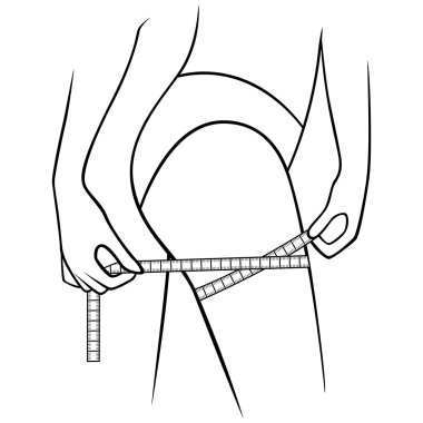 Kadın onun uyluk boyutunu ölçmek