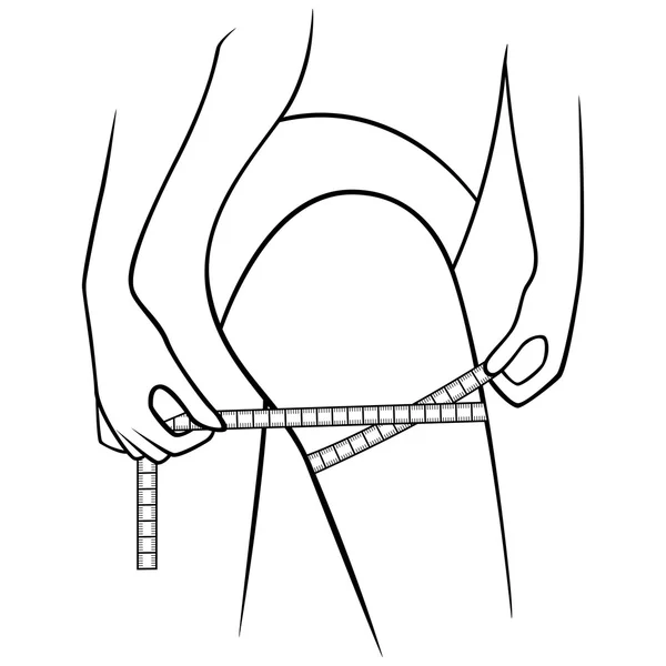 Женщина измеряет размер своего бедра — стоковый вектор
