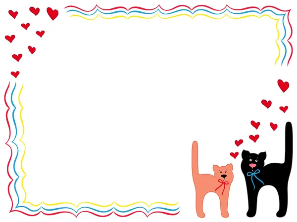 Cat and Kitty with hearts — Stock Vector