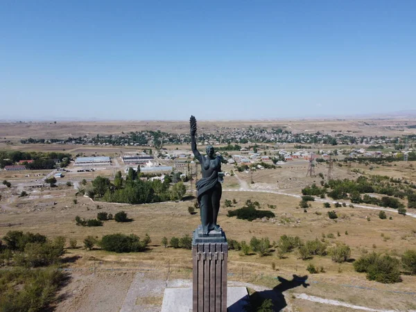 Flybilde Det Berømte Kolossale Monumentet Mother Armenia Gyumri – stockfoto