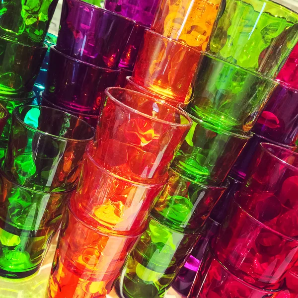 Stacks of colorful glasses — Stock Photo, Image