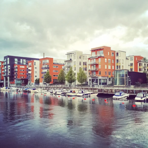 Residential neighborhood in Stockholm on a rainy day — Stock Photo, Image