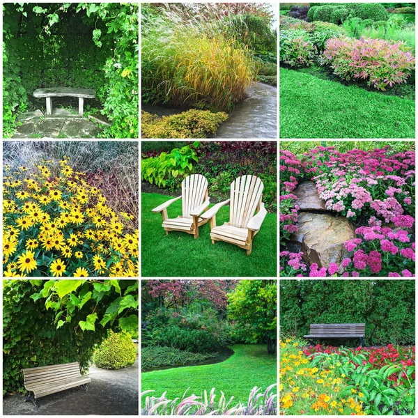 Zahrady a květiny koláž — Stock fotografie