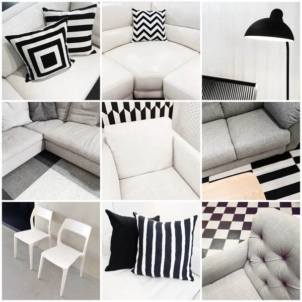 Interiors with black and white furniture — Stock Photo, Image