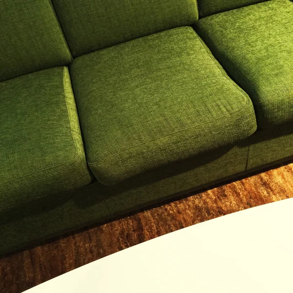 Glanzende groene sofa en koffietafel — Stockfoto