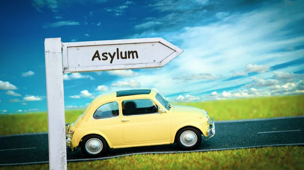 Gata Underteckna Riktningen Väg Till Asyl — Stockfoto