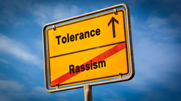 Rua Assine Direção Caminho Para Tolerância Rassismo — Fotografia de Stock