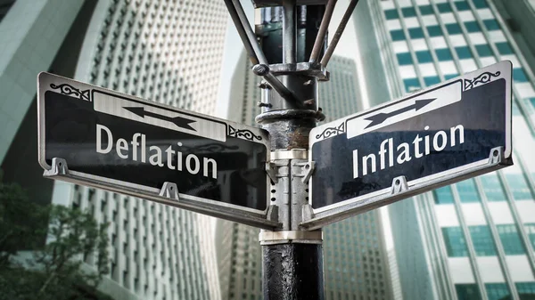 Street Underteckna Riktningen Vägen Till Inflation Kontra Deflation — Stockfoto