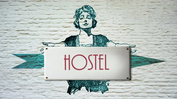 Straat Teken Richting Weg Naar Hostel — Stockfoto