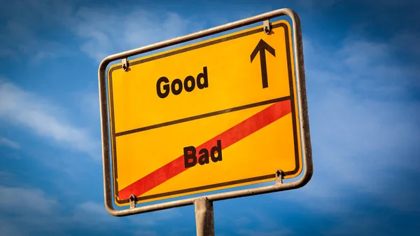 Straßenschild Weist Den Weg Zum Guten Gegen Das Böse — Stockfoto