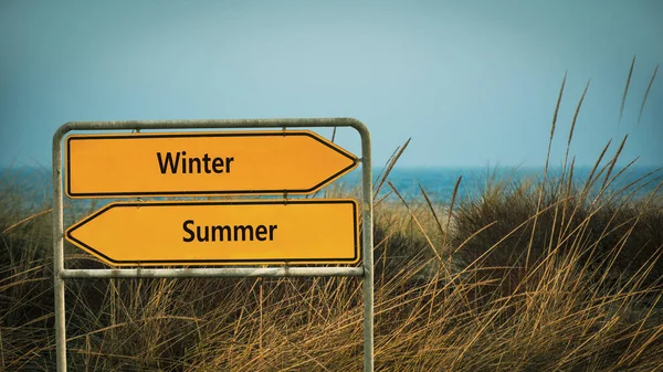 Rua Assine Direção Caminho Para Inverno Verão — Fotografia de Stock