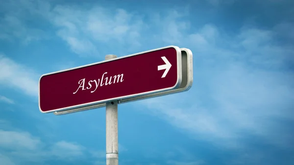 Gata Underteckna Riktningen Väg Till Asyl — Stockfoto