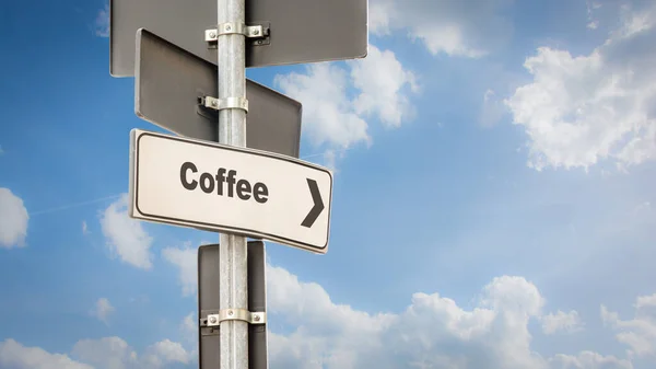 Straat Teken Richtings Wijze Naar Koffie — Stockfoto