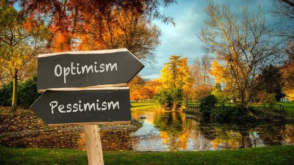 Straßenschild Weist Den Weg Zum Optimismus Pessimismus — Stockfoto