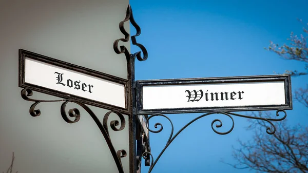 Street Sign Direzione Del Vincitore Contro Perdente — Foto Stock