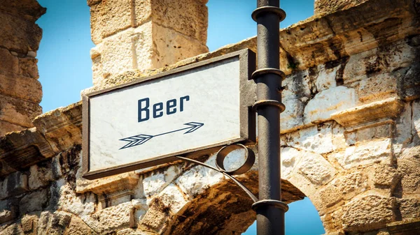 Rua Assine Caminho Direção Para Cerveja — Fotografia de Stock