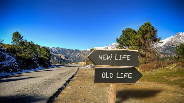 Вуличний Знак Шлях Нові Life Проти Old Life — стокове фото