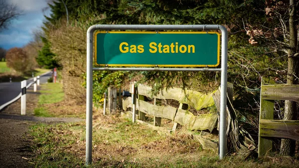 Street Sign Direction Way Gas Station — Stock Photo, Image