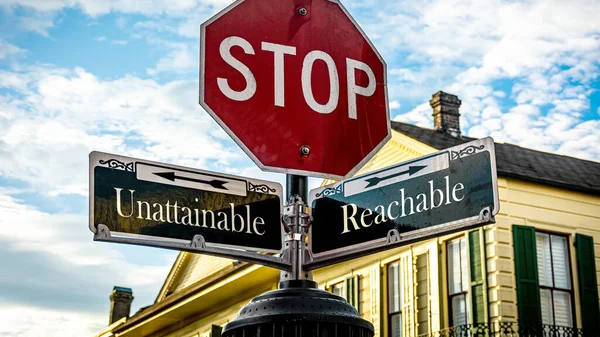 Rua Assine Caminho Direção Para Acessível Inatingível — Fotografia de Stock