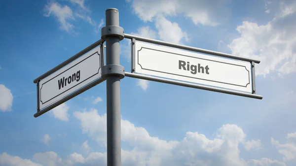 Straßenschild Weist Den Weg Nach Rechts Gegen Falsch — Stockfoto