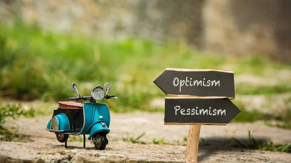 Straat Teken Richting Weg Naar Optimisme Pessimisme — Stockfoto