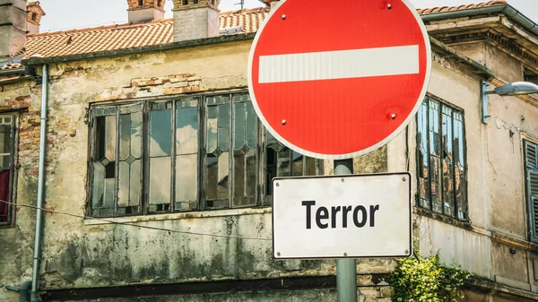 Rua Assine Direção Caminho Para Segurança Terror — Fotografia de Stock