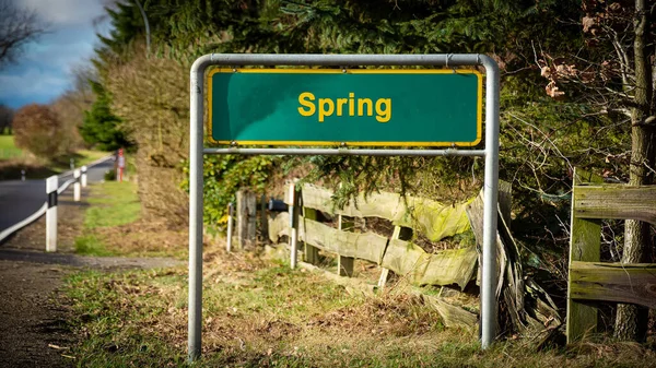 Gatuskylt Riktningen Vägen Till Våren — Stockfoto